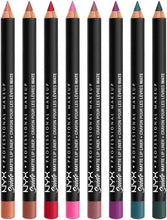 NYX Suede matte lip liner pencils set, assorted shades with black barrels.