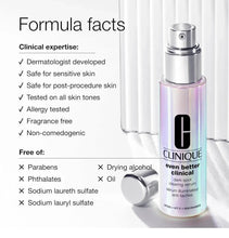 Clinique clinical dark spot serum bottle with silver spray pump on formula panel