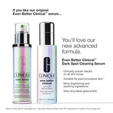 Two Clinique even better clinical dark spot clearing serum bottles with silver caps