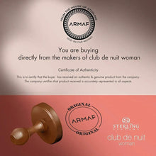 Authenticity certificate card with ARMAF Original seal and sterling club de nuit