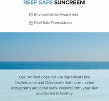 Reef-safe sunscreen sun serum info panel with checklist and product notes