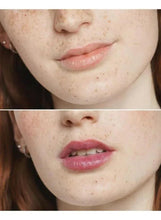 Close-up of lips wearing a sheer rose-brown lipstick shade