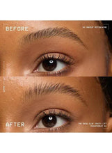 Eyebrow lift before-and-after on face, groomed brows and lifted shape