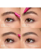 Eyebrow step-by-step with pink applicator applying brow lamination gel
