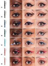 Multi-shade felt-tip eyeliner set with different winged eye looks