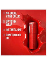Super Stay Vinyl Ink liquid lipstick tube with red-pink splash