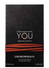 Emporio Armani Stronger With You Absolutely perfume box, black with red-orange band