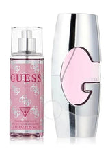 GUESS pink eau de parfum gift set with spray bottle and silver-toned container