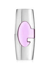 GUESS pink eau de parfum container with purple G logo on silver body