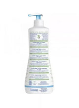 Mustela Hydra Bébé body lotion bottle with blue pump, back label view