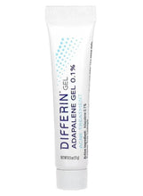 Adapalene 0.1% acne treatment gel tube, white with blue label text