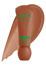 NYX smushy matte lip balm in brown squeeze tube with domed cap.
