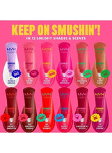NYX Smushy matte lip balm shades lineup with multiple tubes and caps.