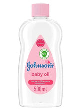 Johnson’s baby oil bottle, 500ml with pink cap and product label