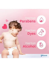 Johnson’s baby oil free from parabens, dyes, and alcohol (free-from icons)