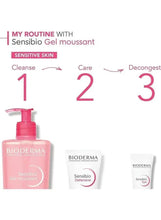 Bioderma Sensibio gel bottle with pink pump and smaller companion bottle