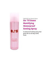 On 'Til Dawn mattifying waterproof setting spray, pink spray bottle with front label