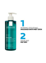 La Roche-Posay Effaclar micro-peeling purifying gel bottle with white pump on dark teal