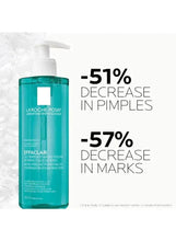 La Roche-Posay Effaclar purifying gel bottle with white pump, teal liquid and offers