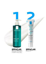 Effaclar micro-peeling purifying gel bottle and dual-action tube with white caps