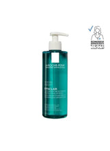 La Roche-Posay Effaclar micro-peeling purifying gel bottle with white pump, teal liquid