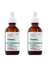 The Ordinary multi-peptide hair serum set: amber bottles with white droppers