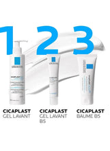 Cicaplast Gel B5 tube in skincare set layout, white squeeze tube view