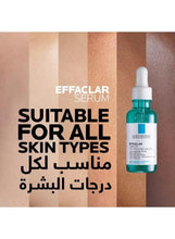 Serum bottle with white dropper cap next to skin tone color strips