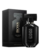 Eau de parfum bottle set with black glass and spray cap, boxed packaging included