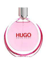 Front-view HUGO Extreme eau de parfum bottle with pink liquid and silver cap
