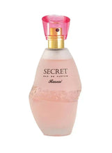 Rasasi Secret women's Eau de Parfum bottle, pink cap and pink glass body