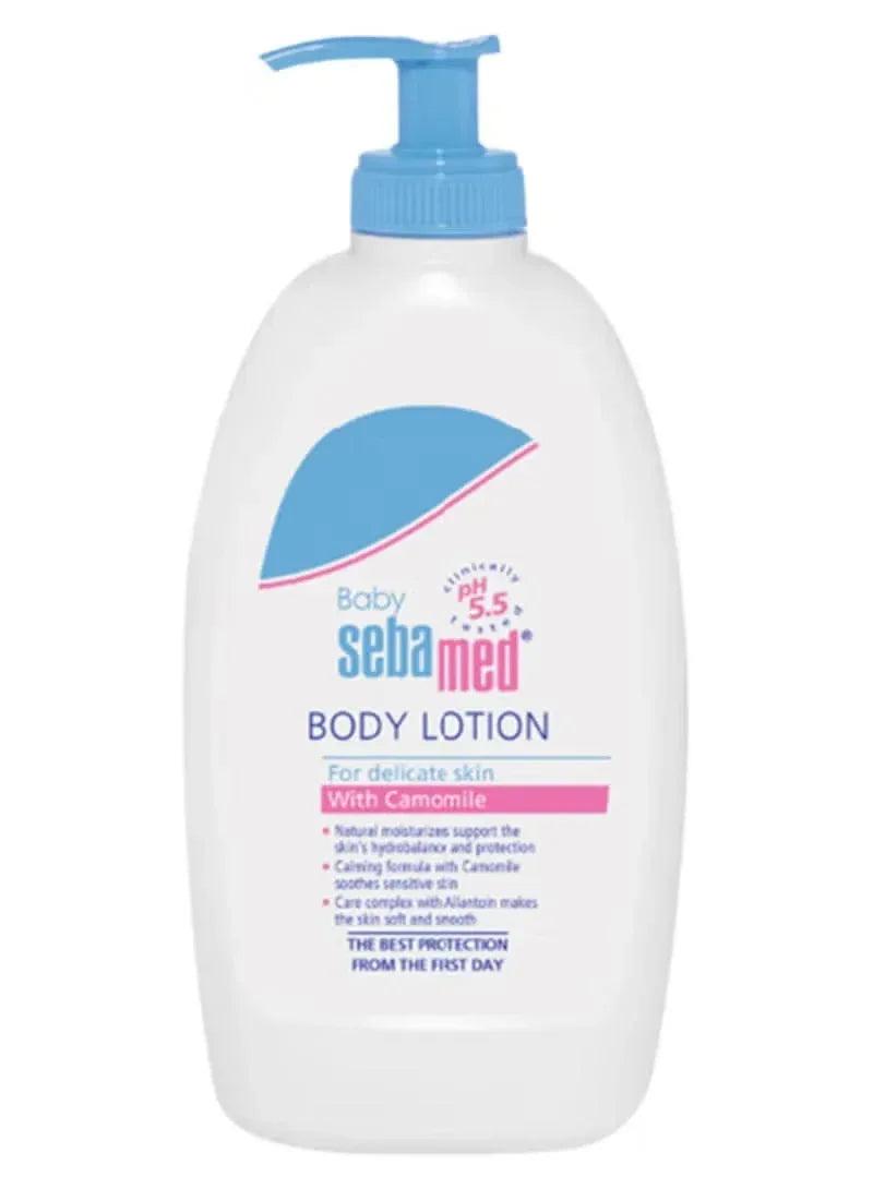 Sebamed baby body lotion bottle for delicate skin with chamomile