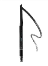 Retractable waterproof eyeliner pencil, matte black, pointed tip and clear base