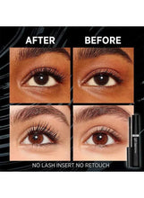 Black mascara on lifted upper lashes beside an eye close-up