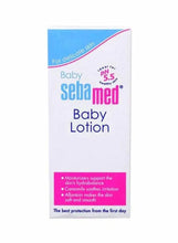 Sebamed Baby Lotion carton front with blue lettering and pink badge