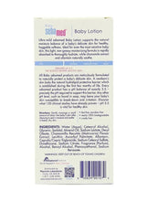 Sebamed baby lotion bottle back panel with ingredients list and barcode