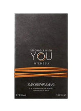 Perfume box, black with gold stripes, Stronger With You Intense, Emporio Armani