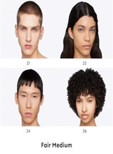 Shade 22 Fair Medium comparison for Gucci Glow skin tint, showing face swatches