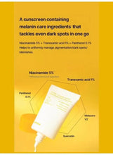 Brightening care sunscreen tube with dispensing nozzle, ingredient-rich formula shown