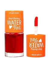 Water tint lip gloss set with orange ETUDE HOUSE bottle and red liquid tint applicator