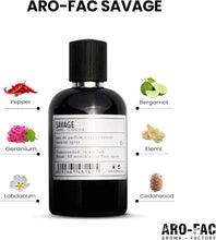 Men's eau de parfum bottle with label, black glass, black cap, ingredient callouts