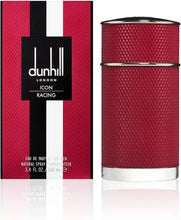 Red textured eau de parfum bottle with black cap and silver band