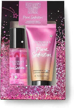 Pure Seduction fragrance mist and lotion set with pink tube and bottle in box