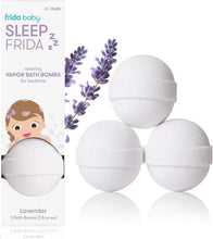 Three white vapor bath bomb spheres with lavender sprigs
