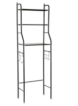 3-shelf corner storage organizer stand, black metal frame with open shelves
