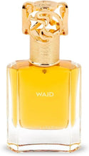 Amber eau de parfum bottle with gold ornate cap and 'WAJD' label