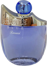 Blue men’s EDP bottle with gold cap, Rasasi Royale Blue and 75 ml label