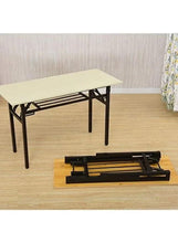 Light wood foldable desk with open black metal support frame