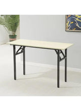 Light wood foldable desk with black metal cross-brace legs