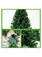 Artificial Christmas tree branches with dense green needles, close-up view and assembled base